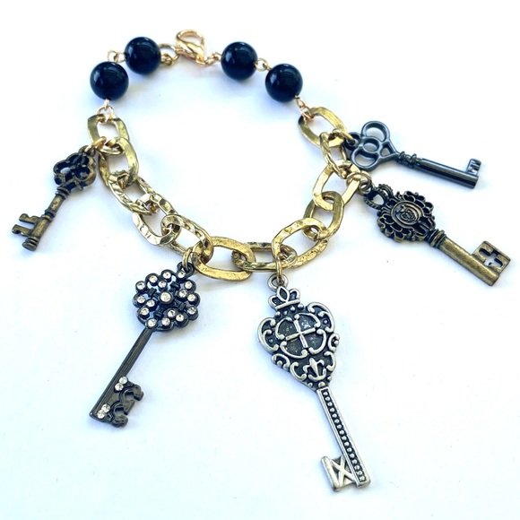 Vintage Skeleton Key Charms - 48 Pc Set In Gunmetal Black, 6 Styles - For Jewelry Making & Crafts